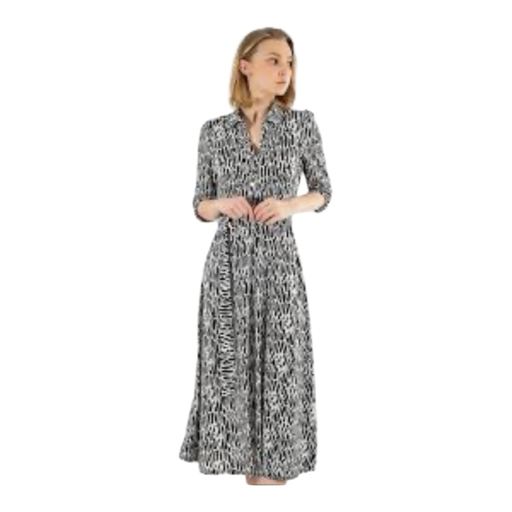 Morgan De Toi Black White Stretch Print Belt Midi Dress Made In Italy Size S